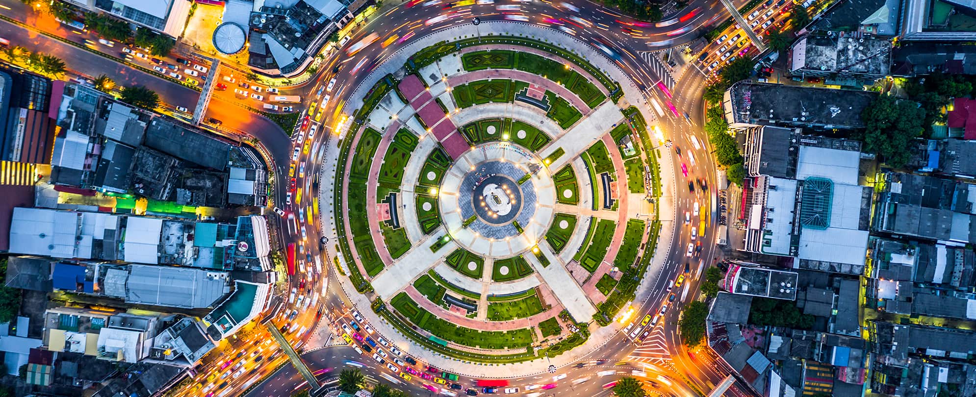Overhead view of large roundabout 